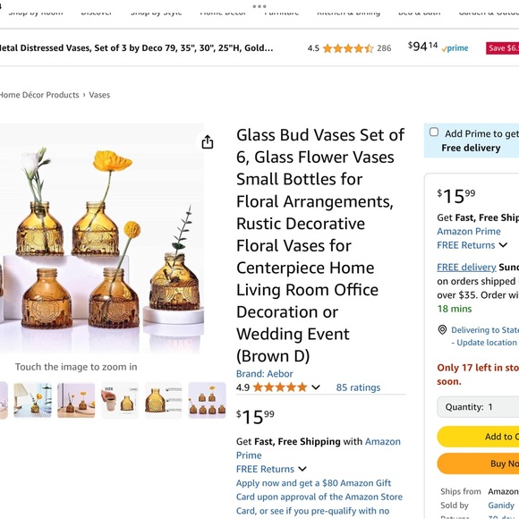 Elegant Brown Glass Vase 3 1/2” set of 6 - Picture 4 of 5